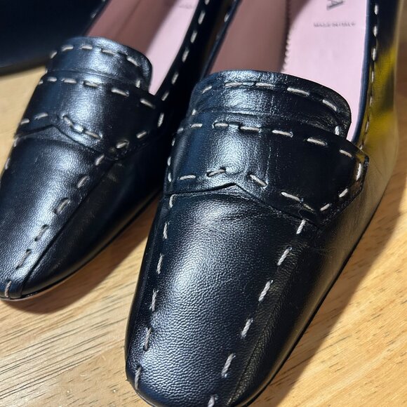 Authentic Womens Prada Black Pink Leather Buffalo City Loafer Pumps 37 US/7 - Picture 15 of 16